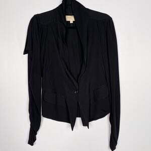 Elizabeth and James XSmall XS Black Ruffled Jersey Blazer Single Button Draped
